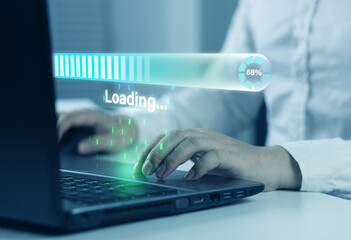 Virtual download bar displayed on laptop to download data and programs while waiting for data to...