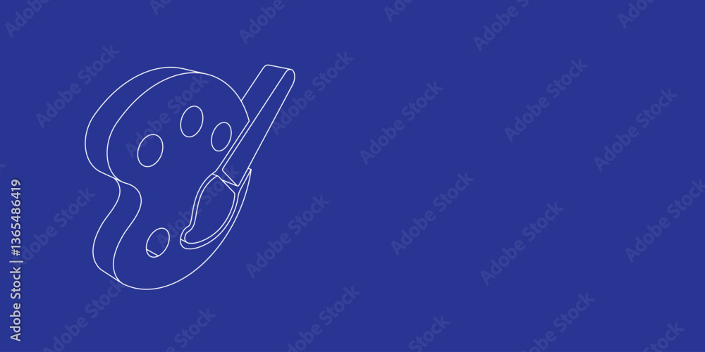 Poster the outline of a large palette symbol made of white lines on the left. 3d view of the object in pers