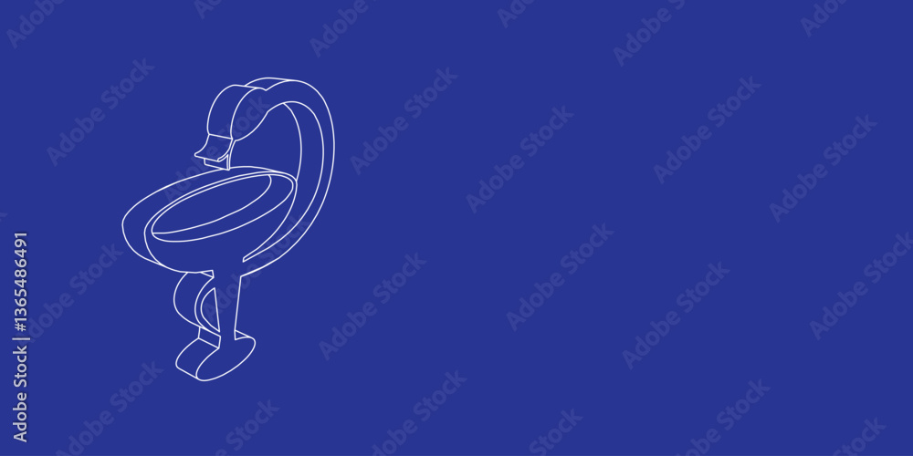 Poster the outline of a large medicine symbol made of white lines on the left. 3d view of the object in per