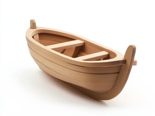 Fototapeta premium Light Brown Wooden Model Rowboat on White Background