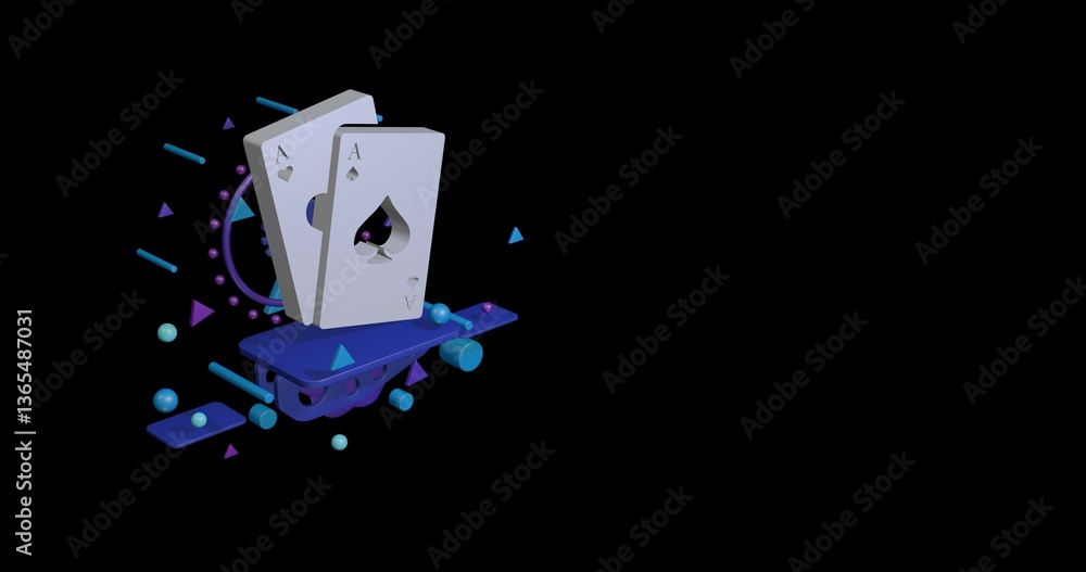 Poster white two aces symbol on a pedestal of abstract geometric shapes floating in the air. abstract conce