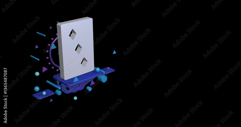 Aufkleber white three of diamonds playing card on a pedestal of abstract geometric shapes floating in the air.