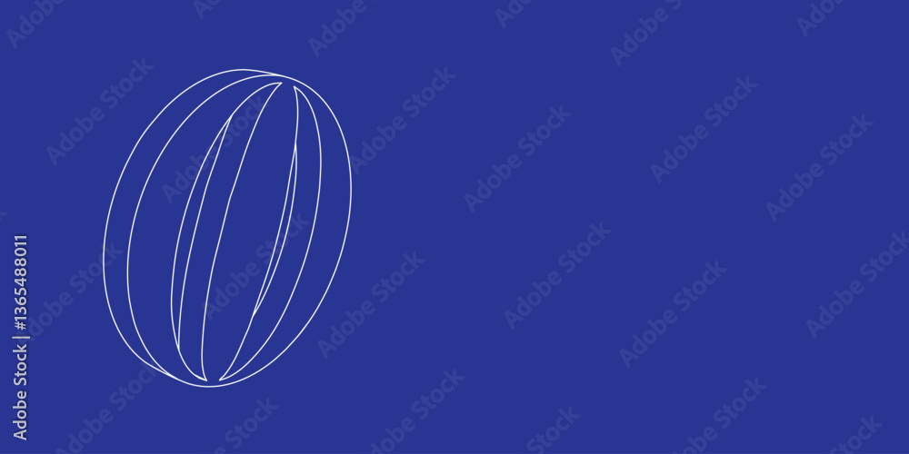 Poster the outline of a large beach ball symbol made of white lines on the left. 3d view of the object in p