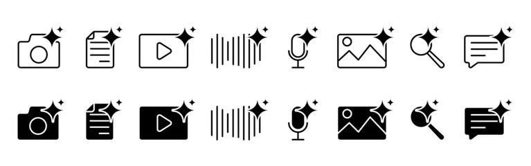 Vector isolated Ai Generative icon set in black outline and fill