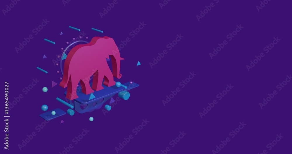 Poster pink elephant on a pedestal of abstract geometric shapes floating in the air. abstract concept art w