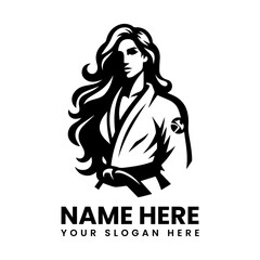 Detailed martial arts woman silhouette. Classic empowerment fitness motif