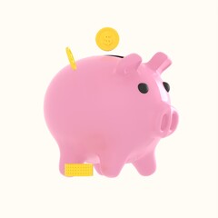 3d illustration piggy bank with coin isolated on white background. Business investment, saving money concept.