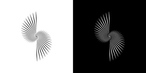 Dynamic abstract spiral sound wave rhythm lines. Circular spiral sound wave rhythm of lines. Circular futuristic abstract lines, black and white background.