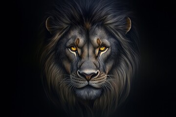 Fototapeta premium A hyper-realistic portrait tattoo of a lion, with intricate fur details and piercing golden eyes