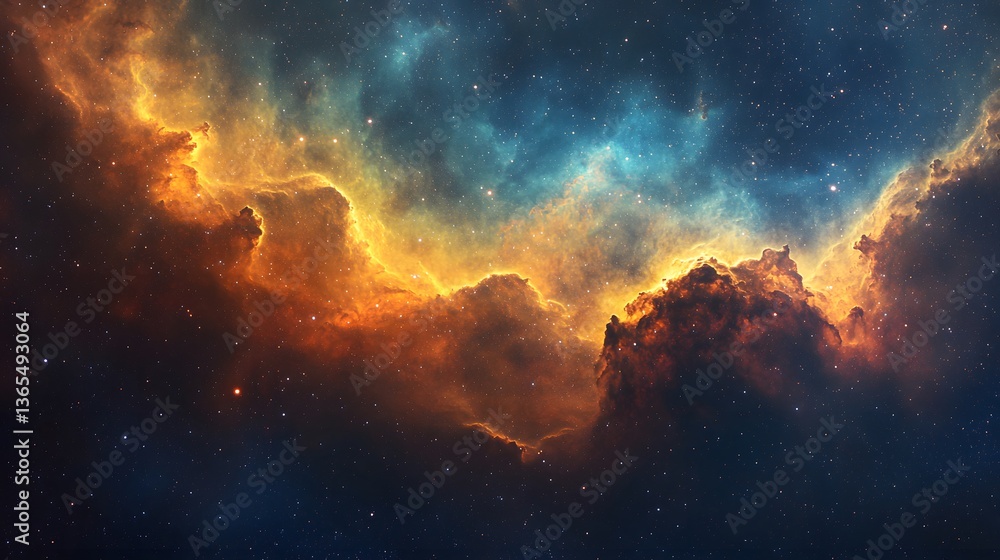 Poster stunning nebula merging with a dazzling star cluster creating an enchanting cosmic scene full of cel