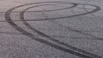 Car tire mark burnout on asphalt road race track, Abstract car tire mark from car on the asphalt...