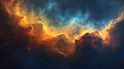 Fototapeta premium Stunning nebula merging with a dazzling star cluster creating an enchanting cosmic scene full of celestial beauty