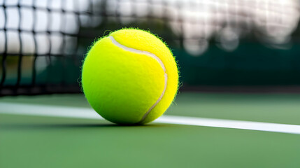 Yellow Tennis Ball on Green Clay Court