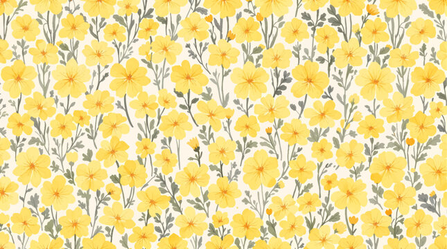 Watercolor Yellow flower background, Beautiful seamless pattern with watercolor gentle yellow flowers