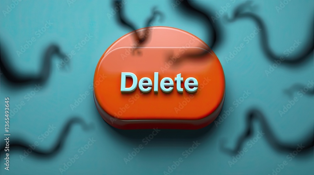 Aufkleber a shiny orange button with the word delete displayed