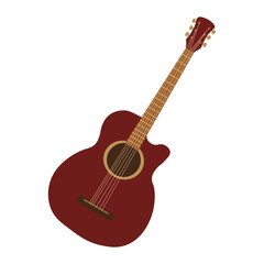 Obraz premium Guitar, acoustic music wooden instrument icon with shadow. Classic string frets. Flat graphic vector illustration on blue background
