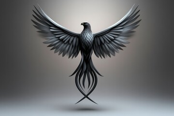Obraz premium A minimalist tattoo-style illustration of a soaring hawk, wings outstretched in simple black ink