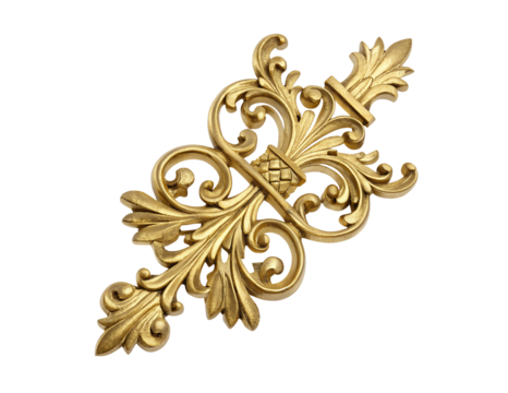 Elegant gold scrollwork element, transparent PNG cutout for vintage decor, luxury invitations, and branding