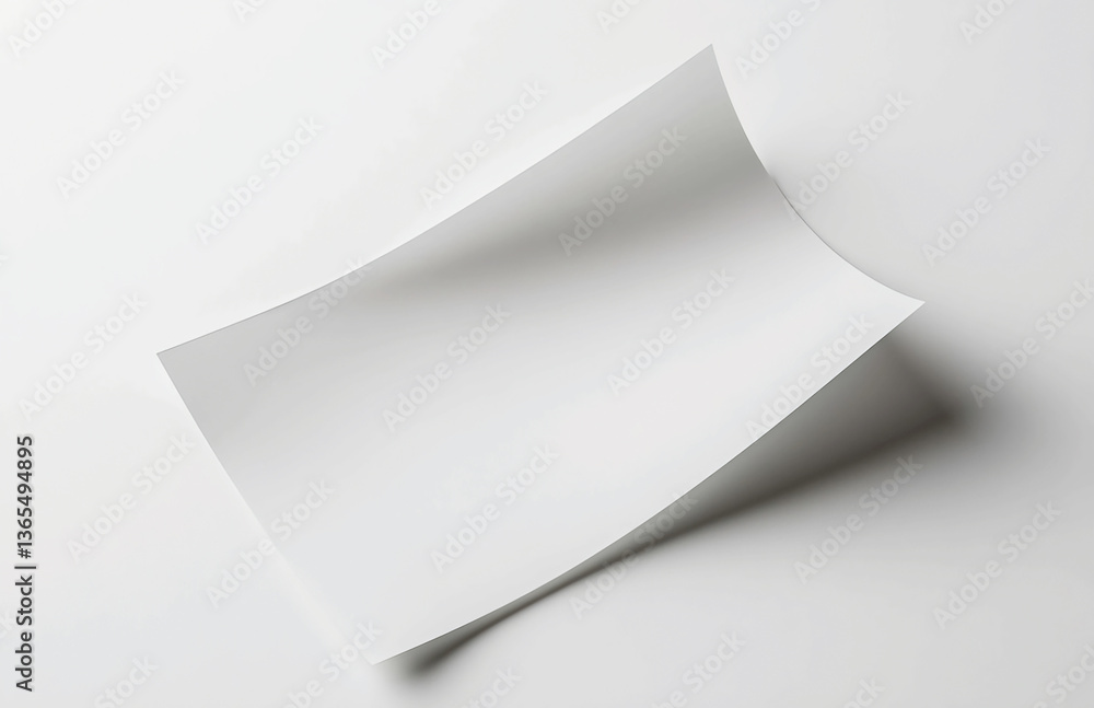 Aufkleber a minimalist image of a single white sheet of paper curling on a white surface with soft shadows aro
