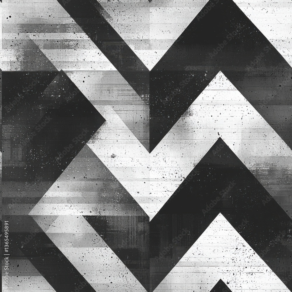 Poster dynamic black and white abstract pattern featuring bold geometric zigzag shapes