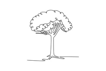 Willow. Tree and flower concept. Single line draw design. Vector graphic illustration