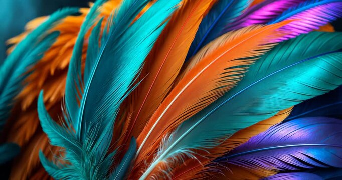 Vibrant close-up image of chicken feathers. Shimmering colors of the wing.