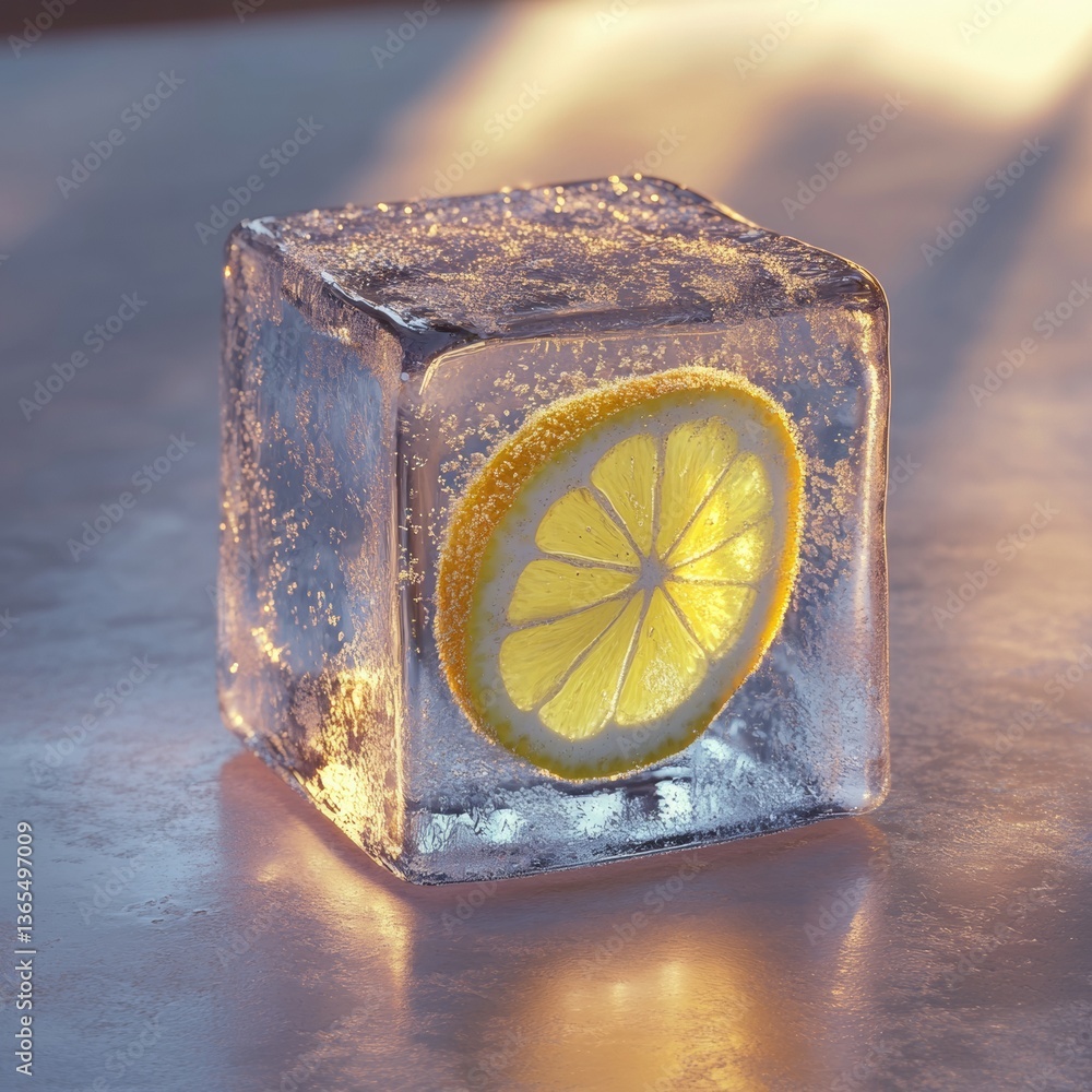 Aufkleber fun 3d ice cube with trapped lemon slice inside for refreshing vibes