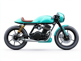 Obraz premium Mint Green Vintage Cafe Racer Motorcycle Side View