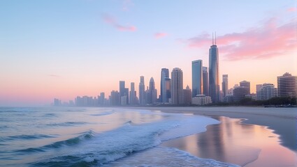 Blurry city dawn skyline