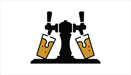 Beer Tap and Glasses, Pouring Beer Concept Icon.