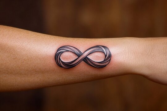 A simple infinity symbol tattoo on a wrist, representing eternity and connection