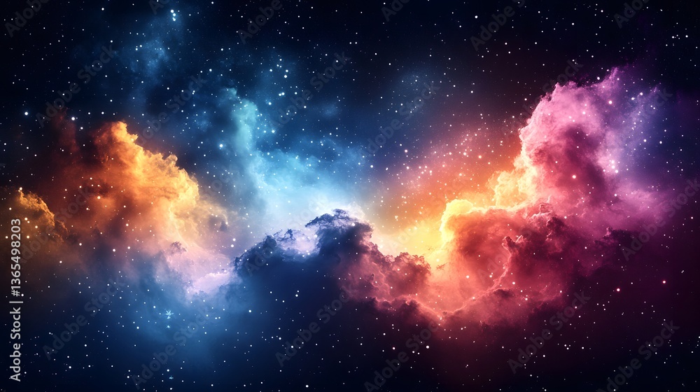 Poster nebula merging with a star field creating a cosmic harmony of colors and light in a stunning celesti