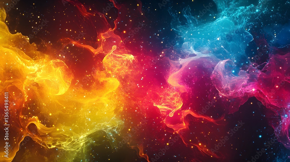 Poster colorful nebula displaying a spectrum of colors in a cosmic scene creating a captivating and surreal