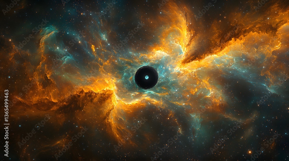 Poster mysterious black hole at the center of a stunning nebula creating a fascinating visual within the co