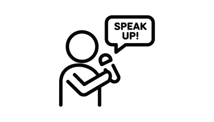 Person Speaking Up with Microphone and Speech Bubble.