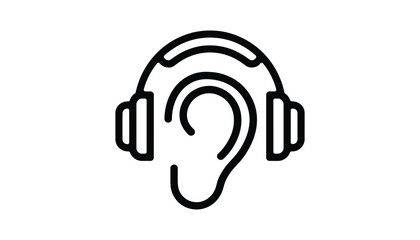 Headphones and Ear Icon with Sound Wave Vector.