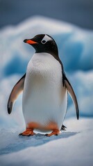 Naklejka premium Gentoo Penguin Standing on Ice in a Cold Arctic Landscape During Daylight
