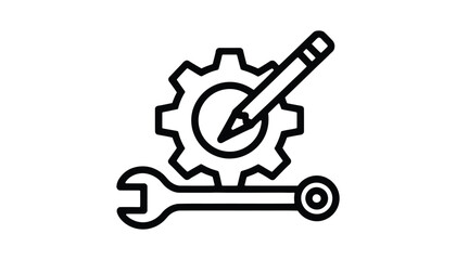 Gear and Wrench Tool Icon with Pencil Design Vector.