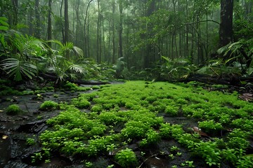 Conservation of Club Mosses Lycopodium Miniature Giants of Carboniferous Age Show lush undergrowth of club moss carpeting damp forest floor their evolutionary root stretching back 300 million year