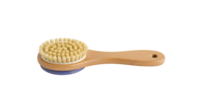 Eco-Friendly Natural Bristle Body Brush with Wooden Handle for Exfoliating Skin and Improving Circulation in a Clean and Minimalistic Style
