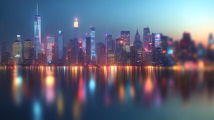 Fototapeta premium Night Cityscape Urban Skyline Illuminated Buildings Modern Architecture City Lights Reflection