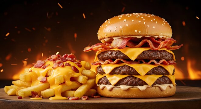 Burger with three patties
