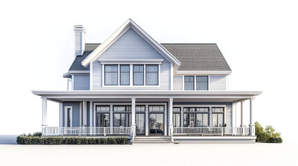 Elegant residential house with wraparound porch and large windows