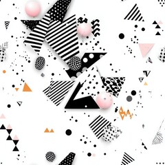 Obraz premium Dynamic Abstract Composition of Various Geometric Shapes in Black, White, and Pink Tones