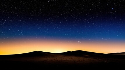 Serene Desert Night Sky with Starry Expanse and Golden Sunset Hues