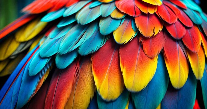 Close-up of bird feathers, with an exotic nature backdrop and texture.