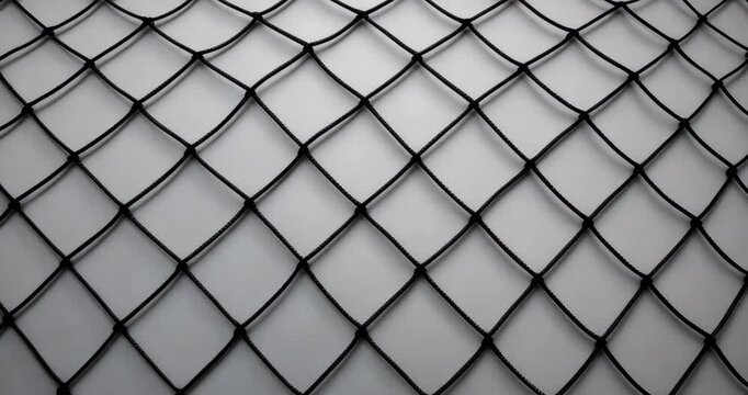 Silhouette of a black fishing net set against a white background