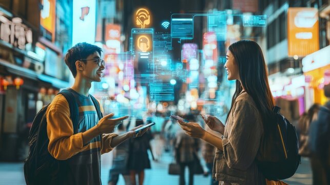 An AI powered real time translation tool for travelers, instantly translating conversations and signs in different languages, Travel tech style