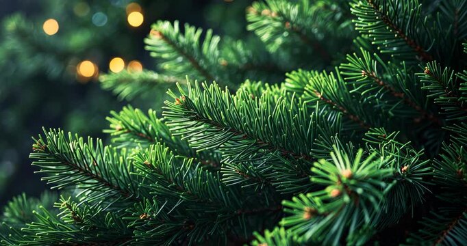 Christmas Background featuring a close-up of a beautiful green pine tree branch.