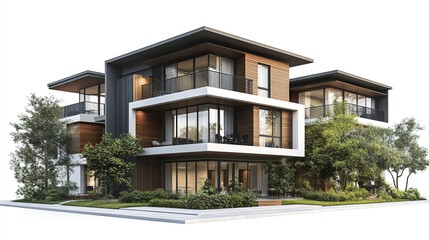 Modern residential house with sleek design and lush greenery